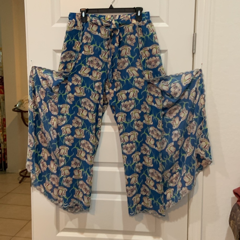 Johnny Was Blue Floral Flowy Wrap Around Blue Floral Pants, Women’s M - Picture 7 of 8